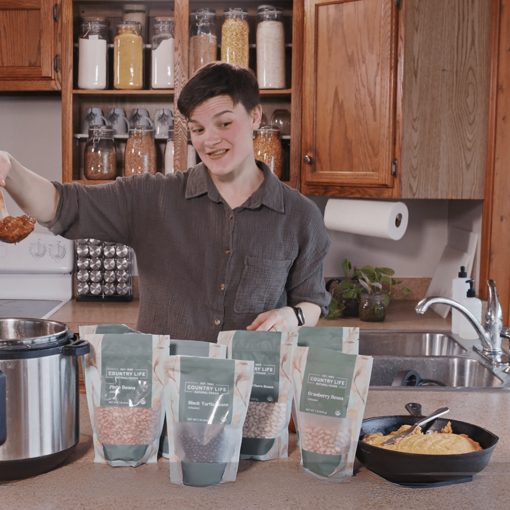 Instant Pot Bean Chili Served With Homemade Cornbread