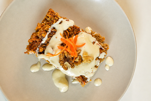 Carrot Cake Baked Oatmeal with Cashew Cream Icing