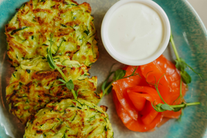 Easy, No-Egg Zucchini Fritters With Ranch Dressing