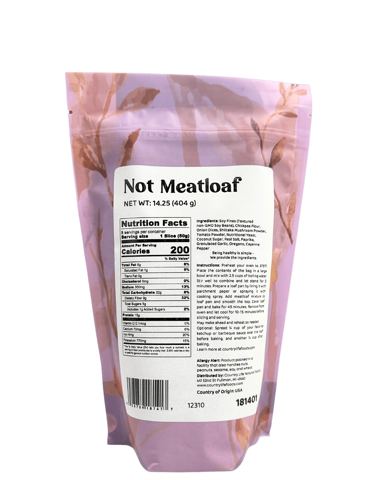 Not Meatloaf, Meat Substitutes - Country Life Natural Foods