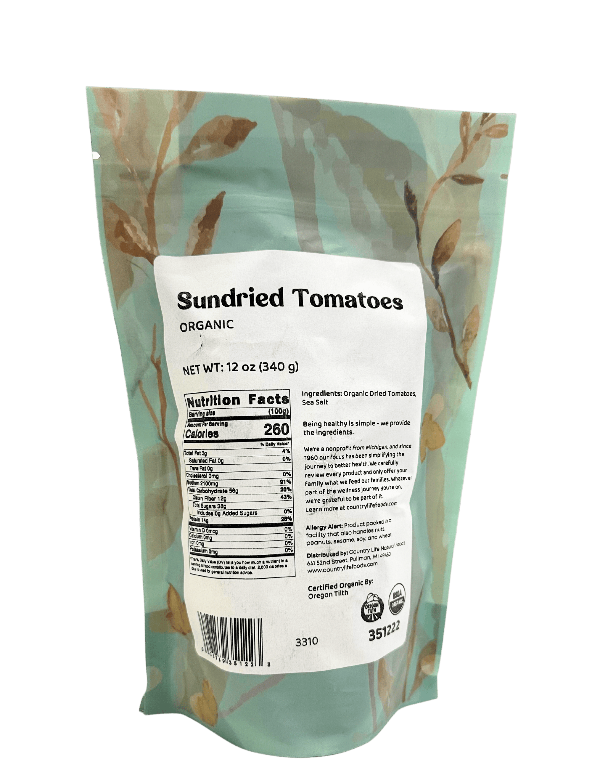 Tomato, Organic, Sundried, Halves, Dried Vegetables - Country Life Natural Foods