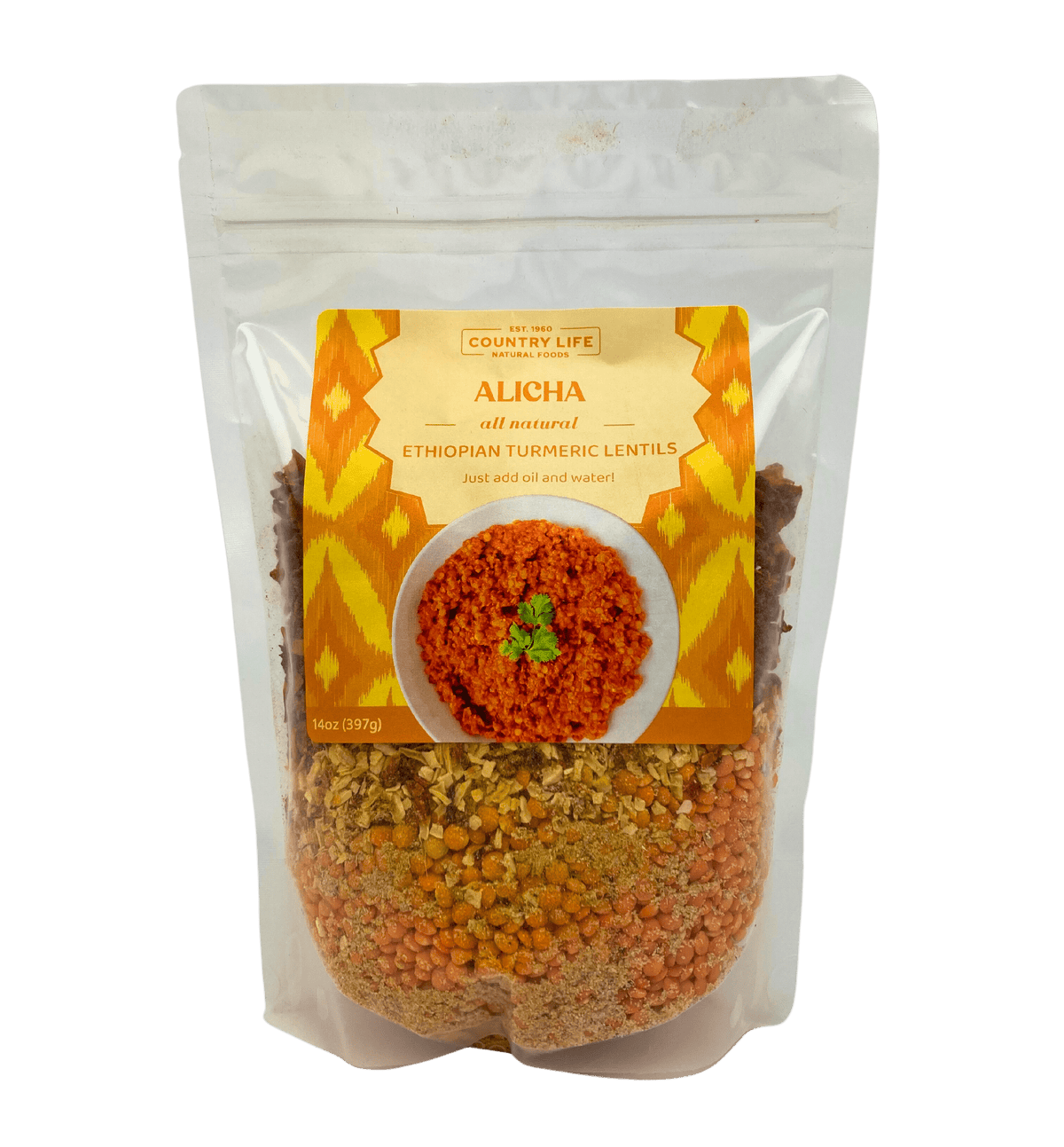 Alicha - Mild Ethiopian Red Lentils, CLNF Easy Meals - Country Life Natural Foods