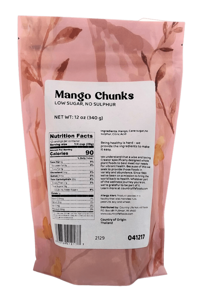 Mango Chunks, Low Sugar, Imported, Dried Fruit - Country Life Natural Foods