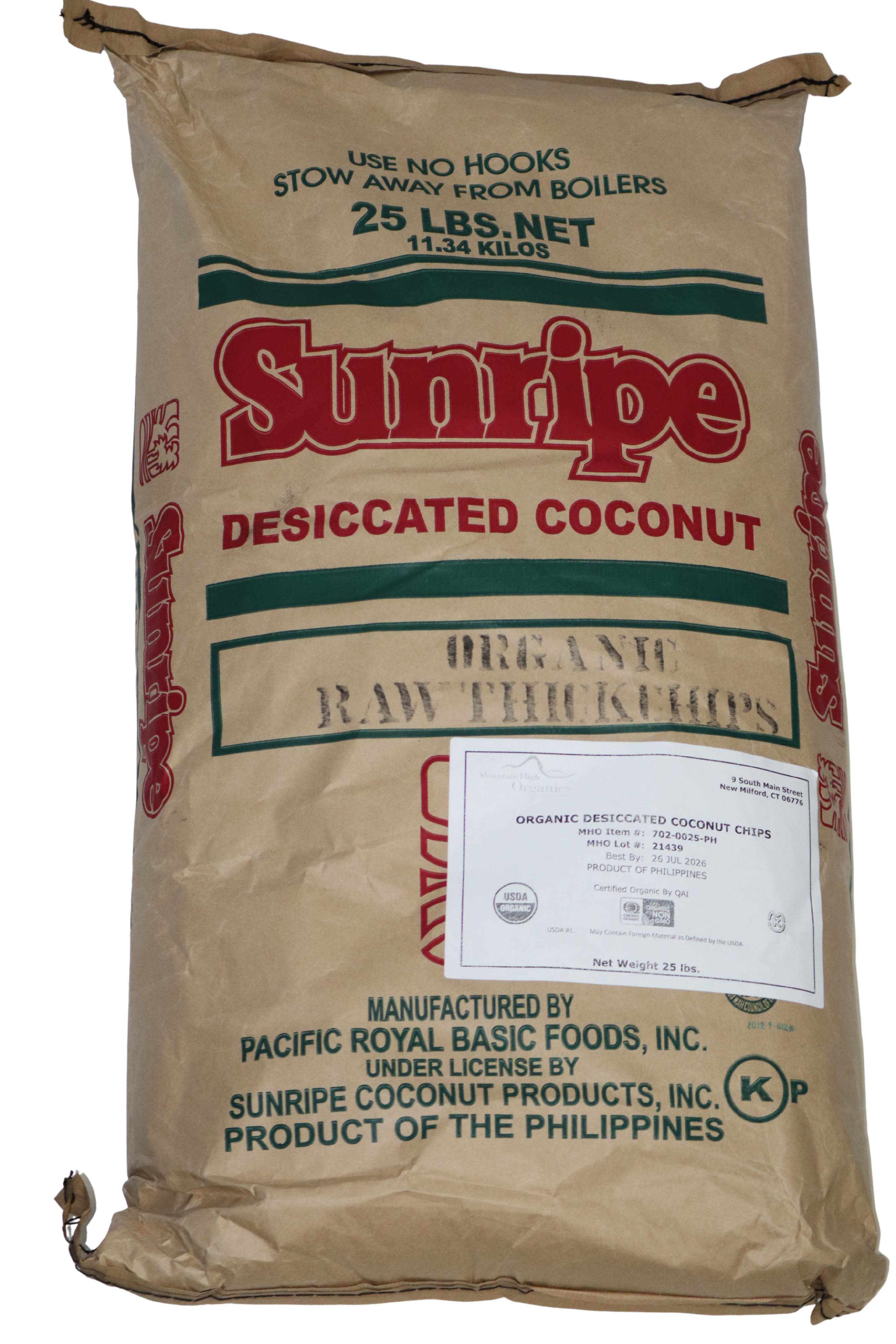 25 lbs bag of organic coconut chips from Country Life Natural Foods.