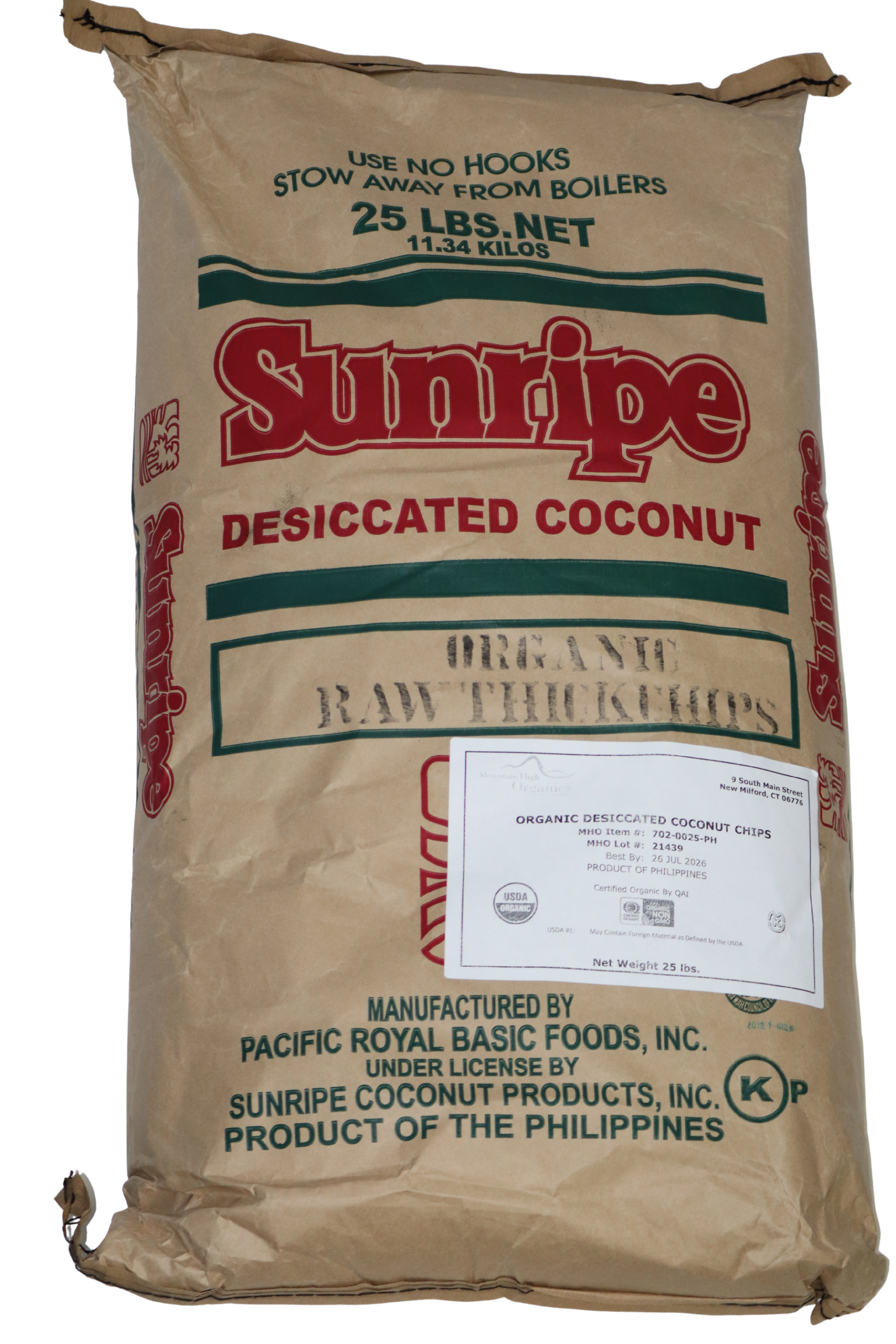 25 lbs bag of organic coconut chips from Country Life Natural Foods.
