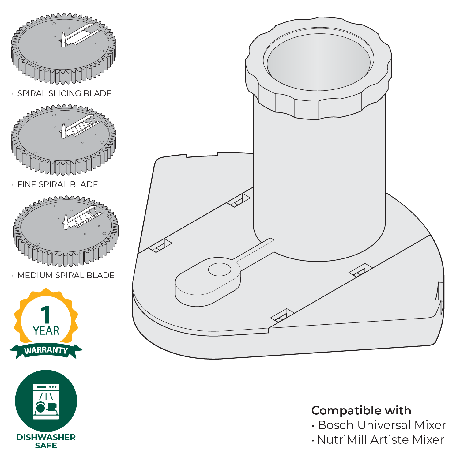 Spiralizer Attachment, Kitchen Mixer Attachment - Country Life Natural Foods