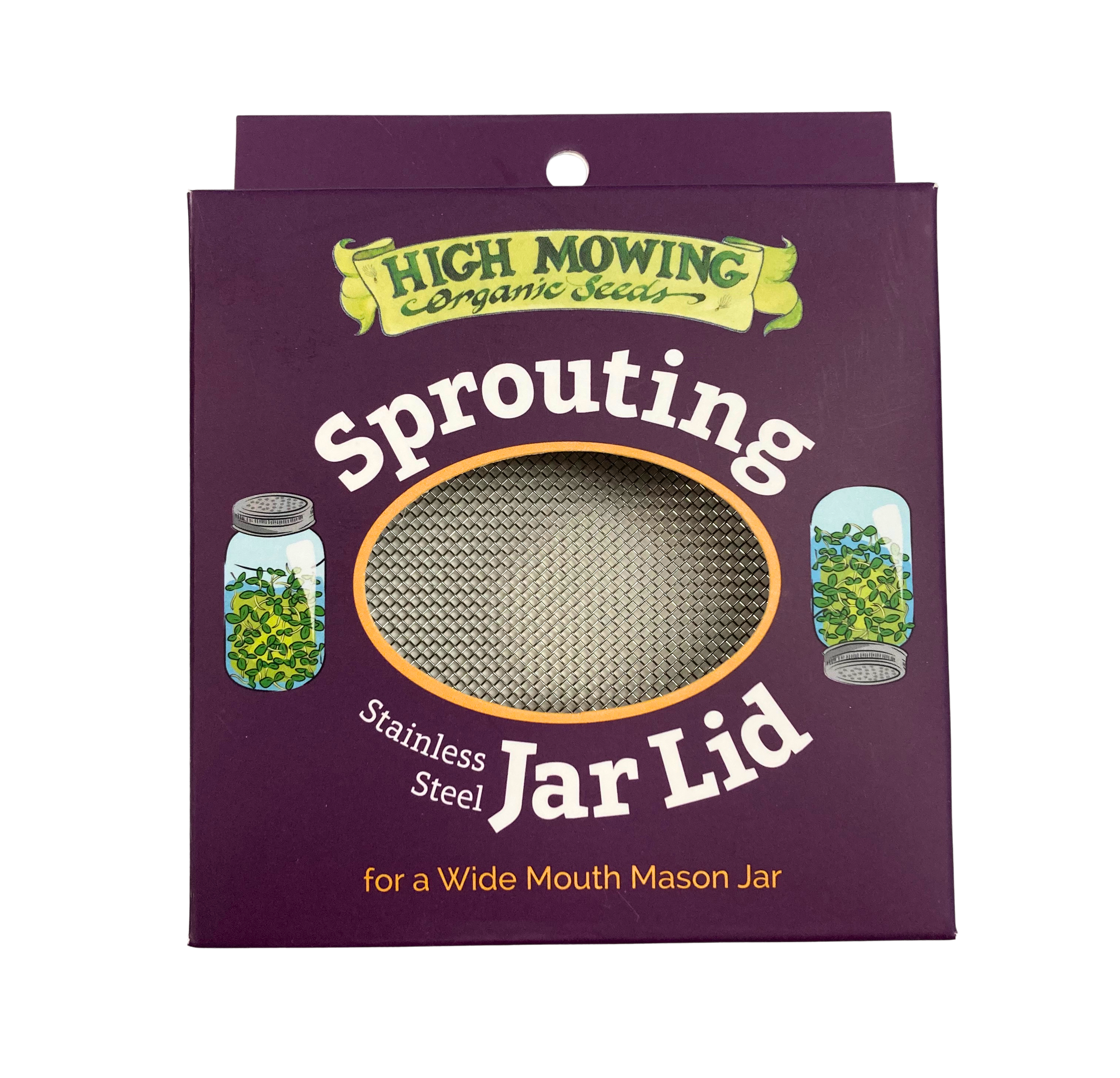 Wide mouth sprouting jar lid made of stainless steel, designed for easy sprouting.