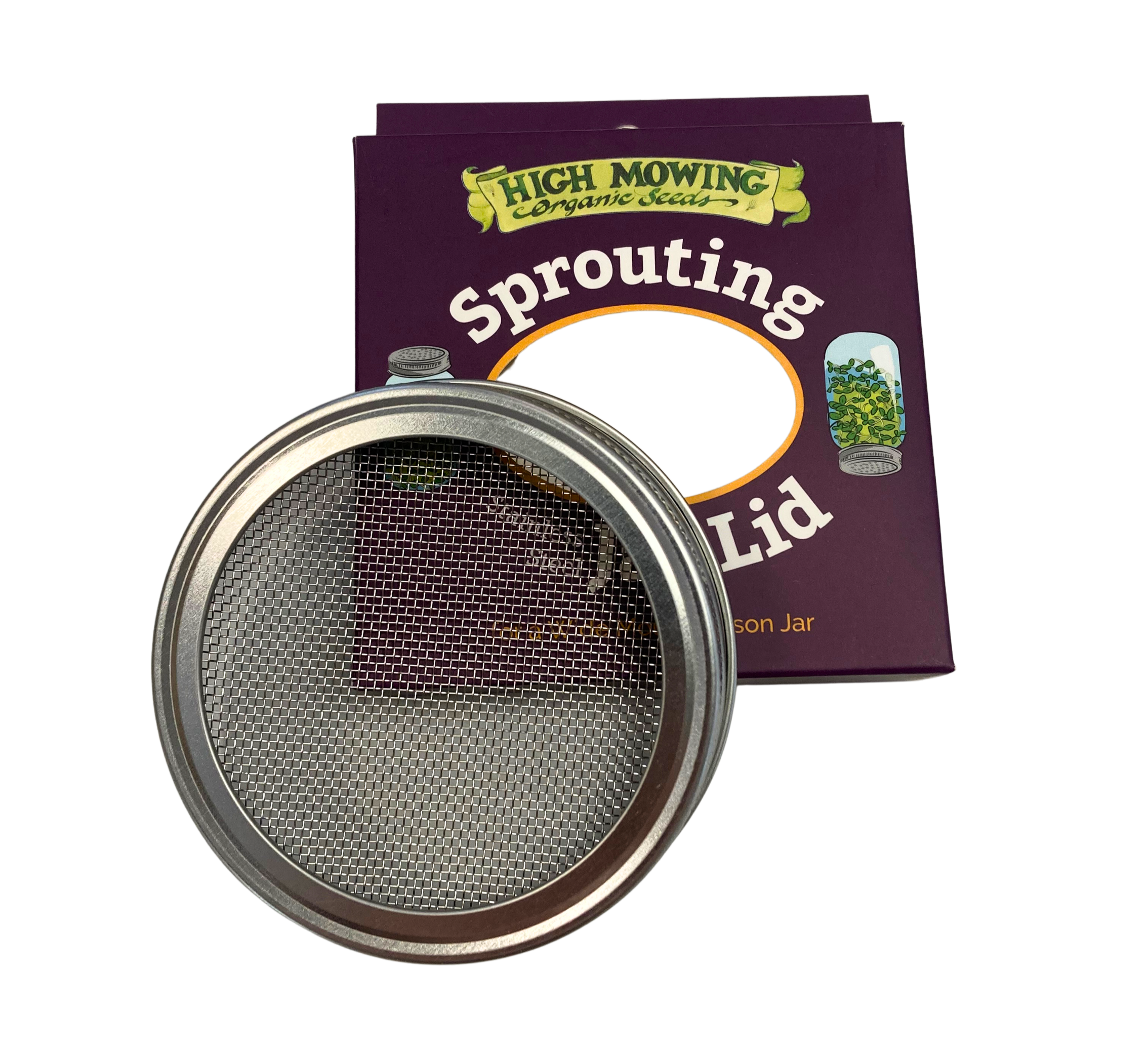 Close-up of the stainless steel sprouting jar lid, showcasing its mesh design for optimal air flow.
