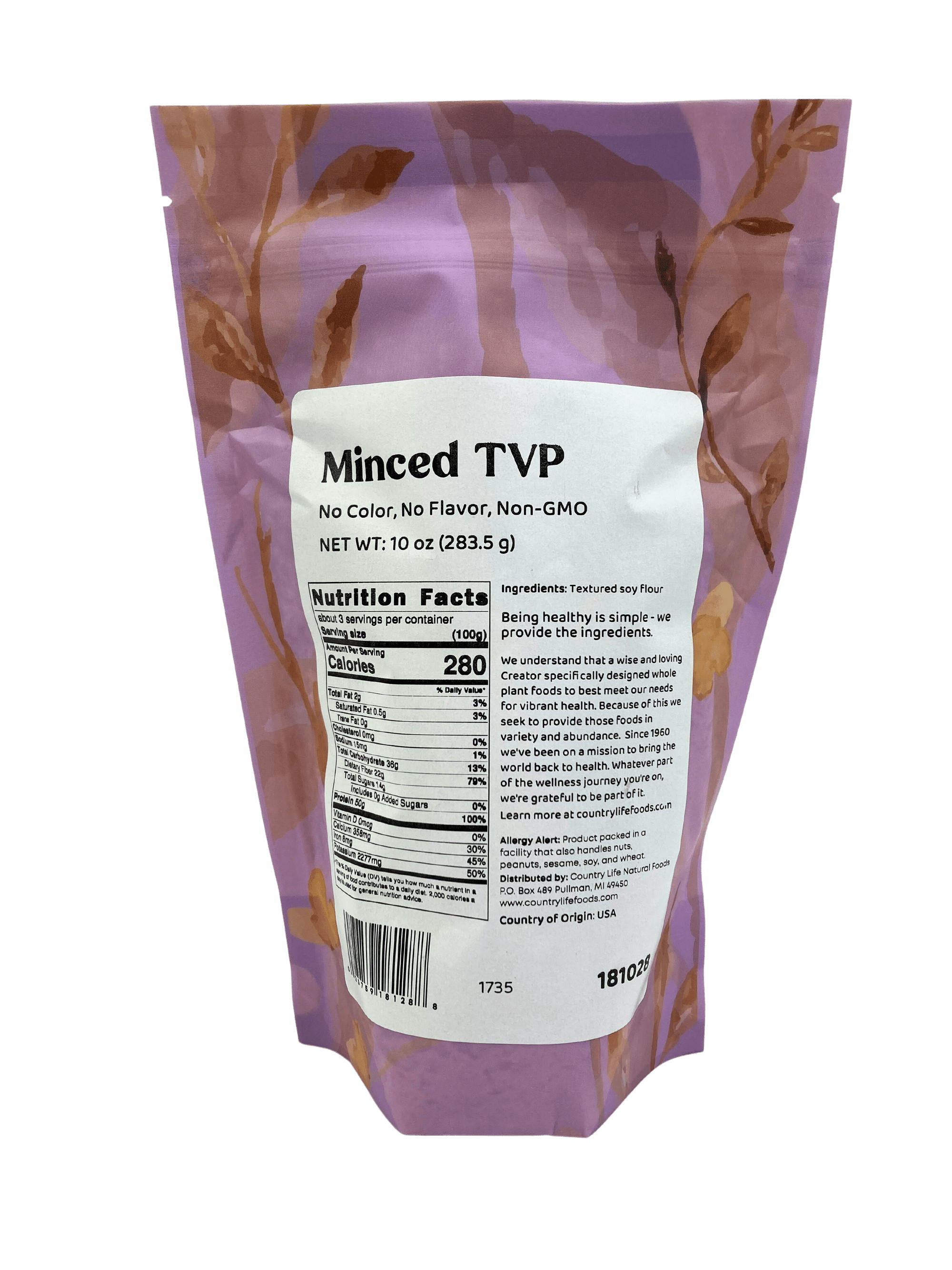 TVP Minced 1/4", No Added Color or Flavor, Non-GMO, Meat Substitutes - Country Life Natural Foods
