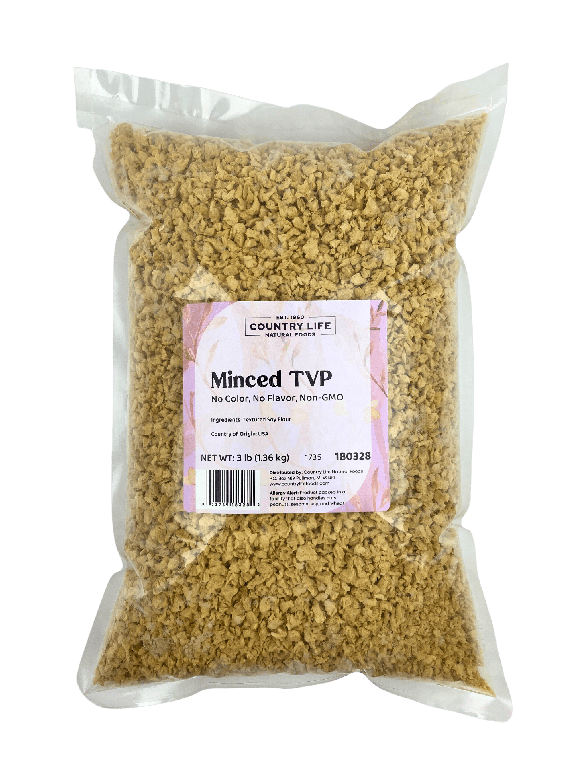 TVP Minced 1/4", No Added Color or Flavor, Non-GMO, Meat Substitutes - Country Life Natural Foods