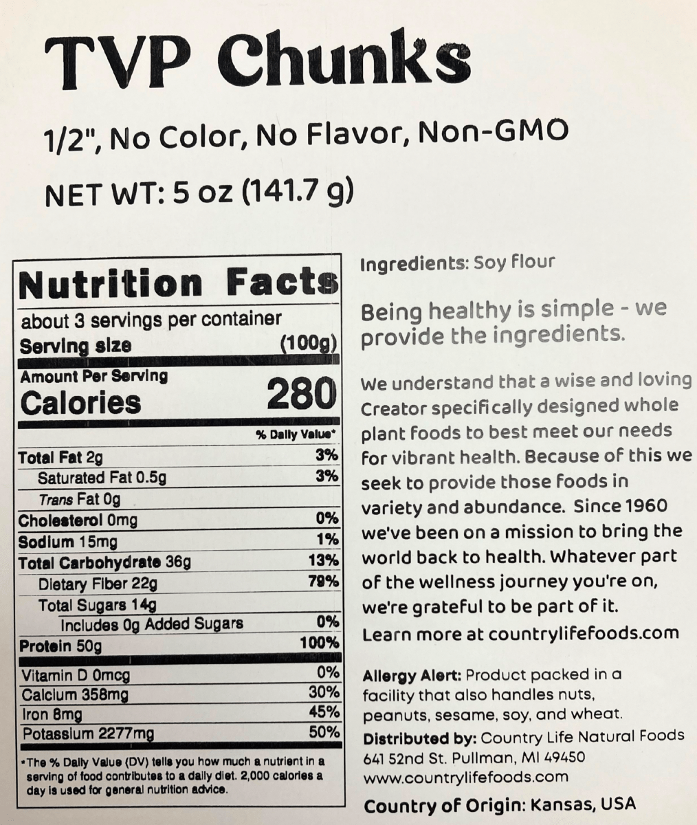 TVP Chunks, No Added Color or Flavor, Non-GMO, Meat Substitutes - Country Life Natural Foods