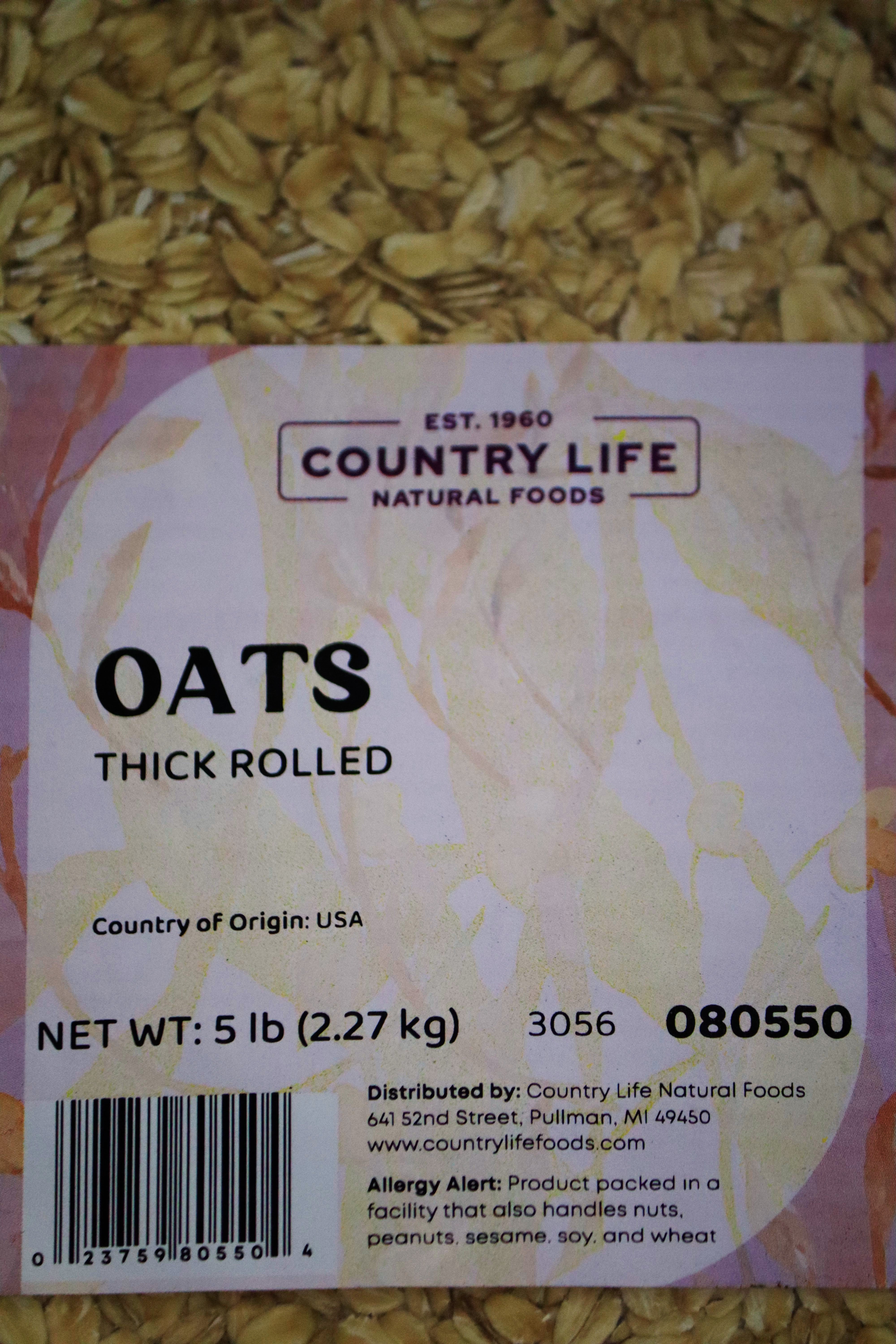 Oats, Thick Rolled, Organic, Oats - Country Life Natural Foods