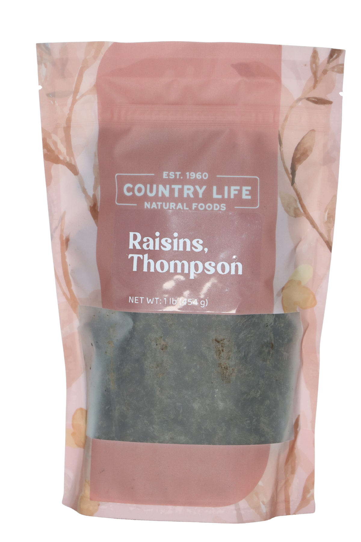 1 lb package of Thompson Raisins from Country Life Natural Foods, showcasing the front design.