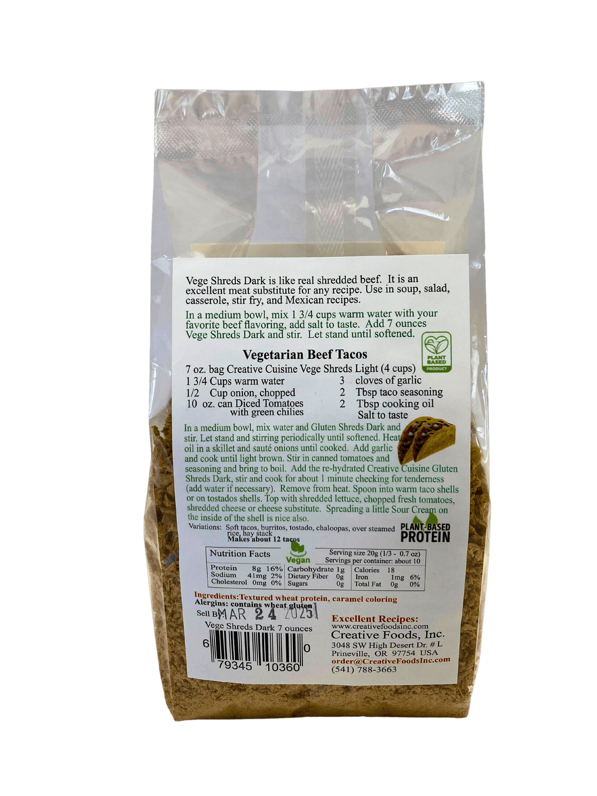 Vege Shreds, Dark, Meat Substitutes - Country Life Natural Foods