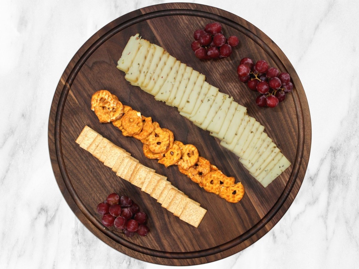 Large Walnut Round Cheese Board, 18 Inch Round Cutting Board with Juice Groove Black Walnut, Large Walnut Round Charcuterie Board, - Country Life Natural Foods