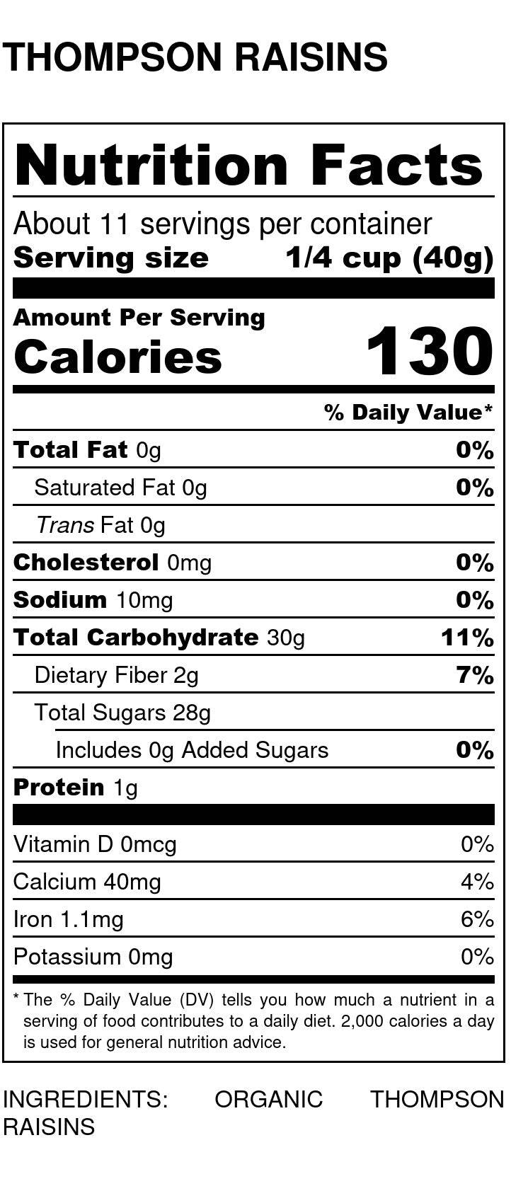 Raisins, Thompson, Organic, Dried Fruit - Country Life Natural Foods