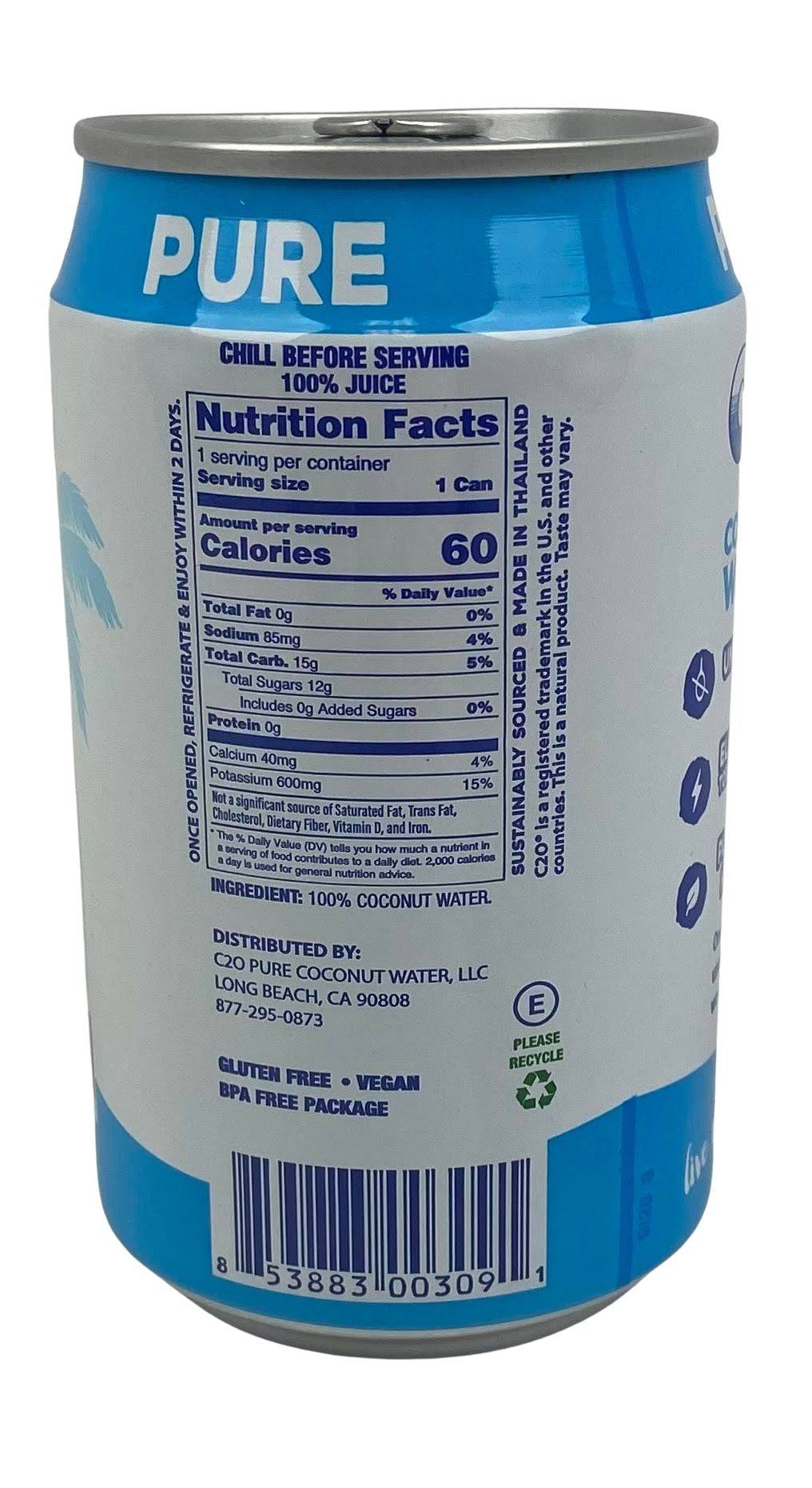 C2O Coconut Water 100% Pure (8 Can Pack), Juice - Country Life Natural Foods