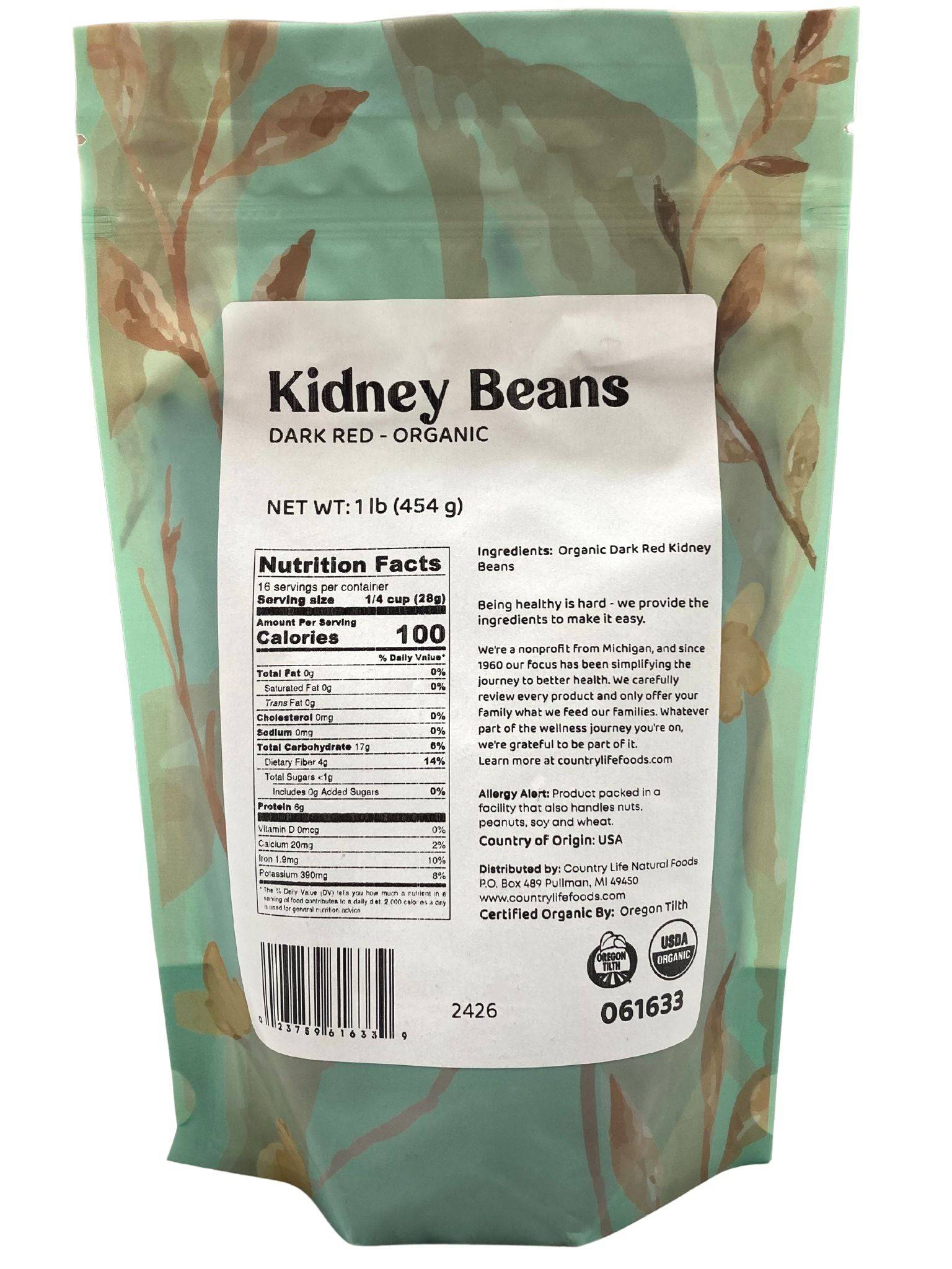 Kidney Beans, Dark Red, Organic, Beans - Country Life Natural Foods