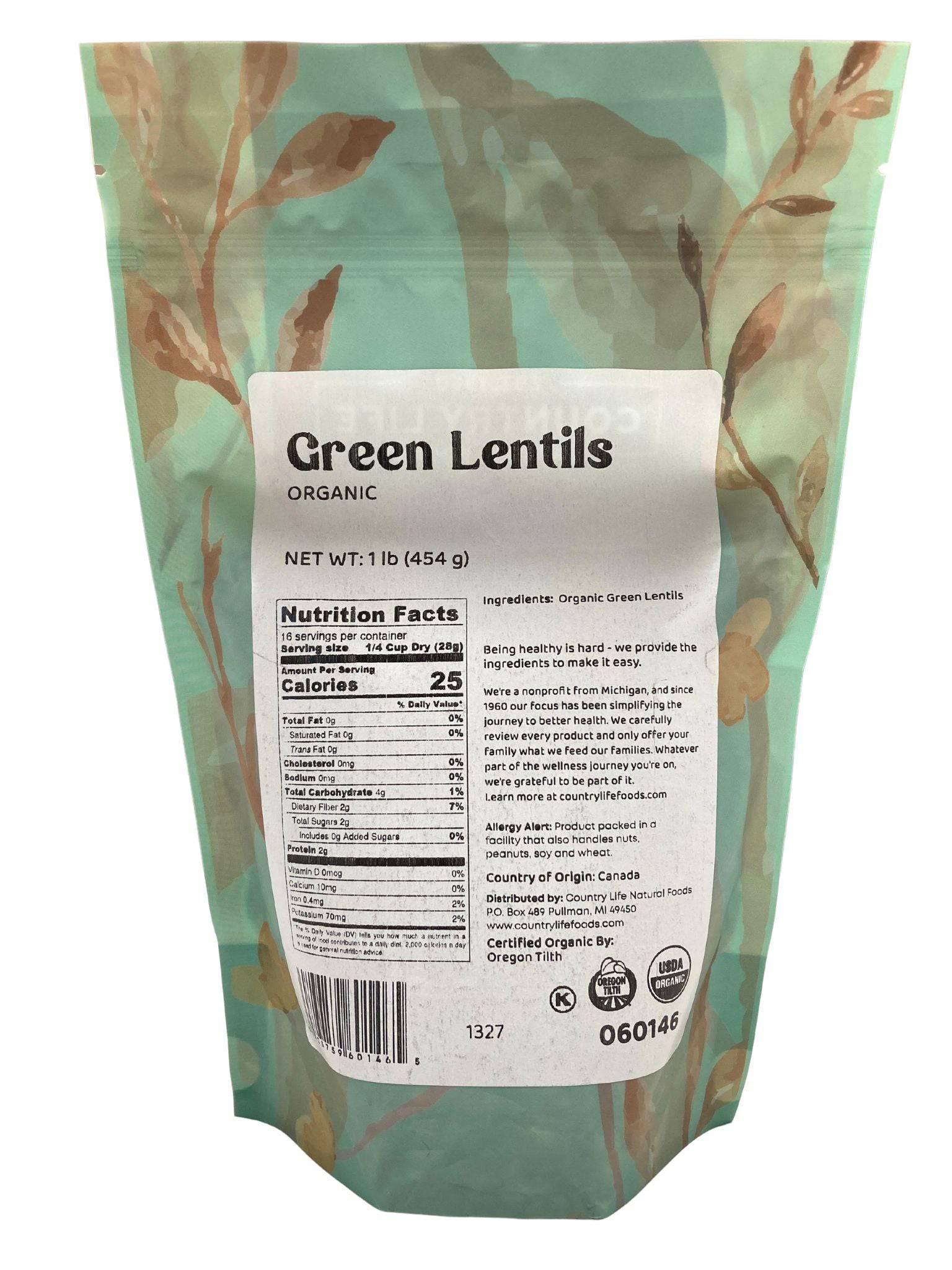 Green Lentils, Organic, Lentils - Country Life Natural Foods