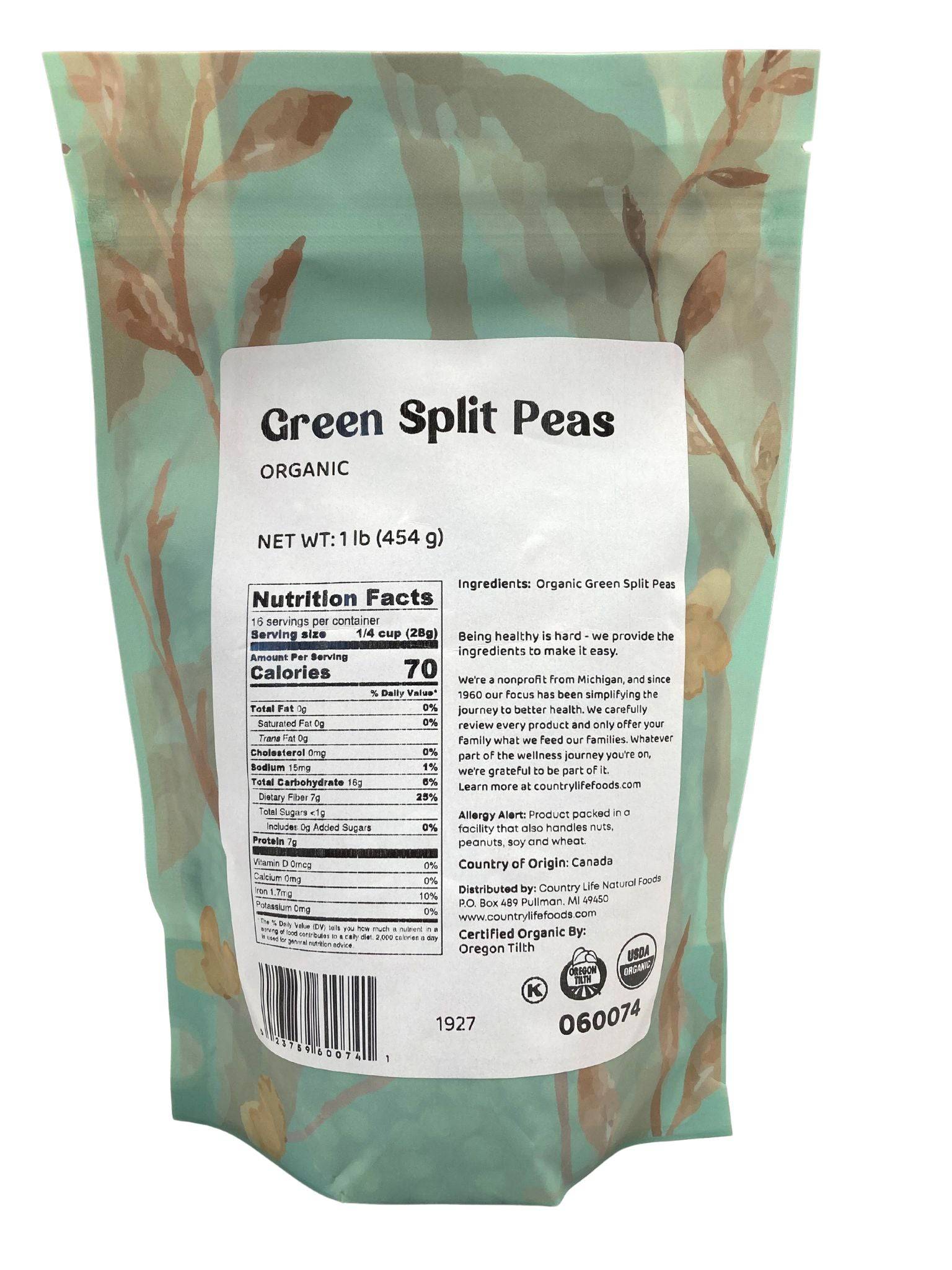 Organic Peas, Green Split - Country Life Natural Foods
