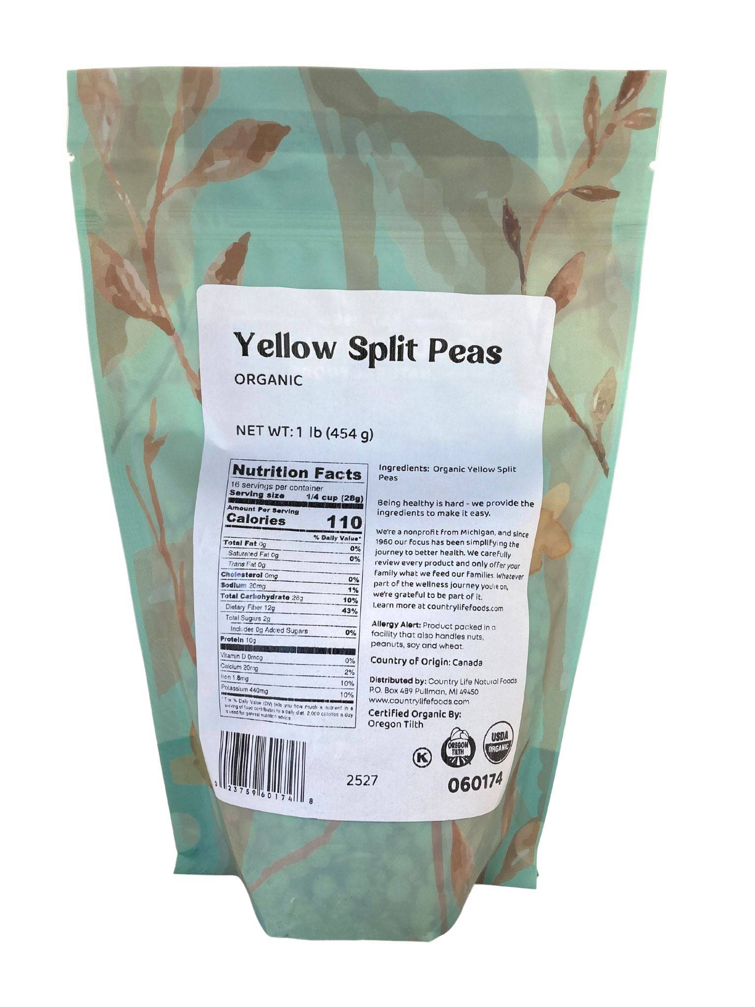 Organic Peas, Yellow Split - Country Life Natural Foods