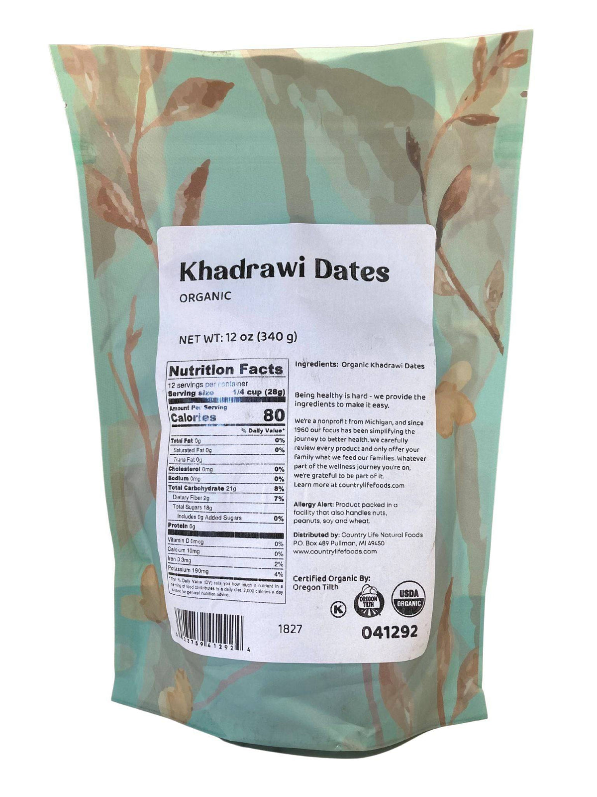 Dates, Khadrawi, Whole, Organic, Dried Fruit - Country Life Natural Foods