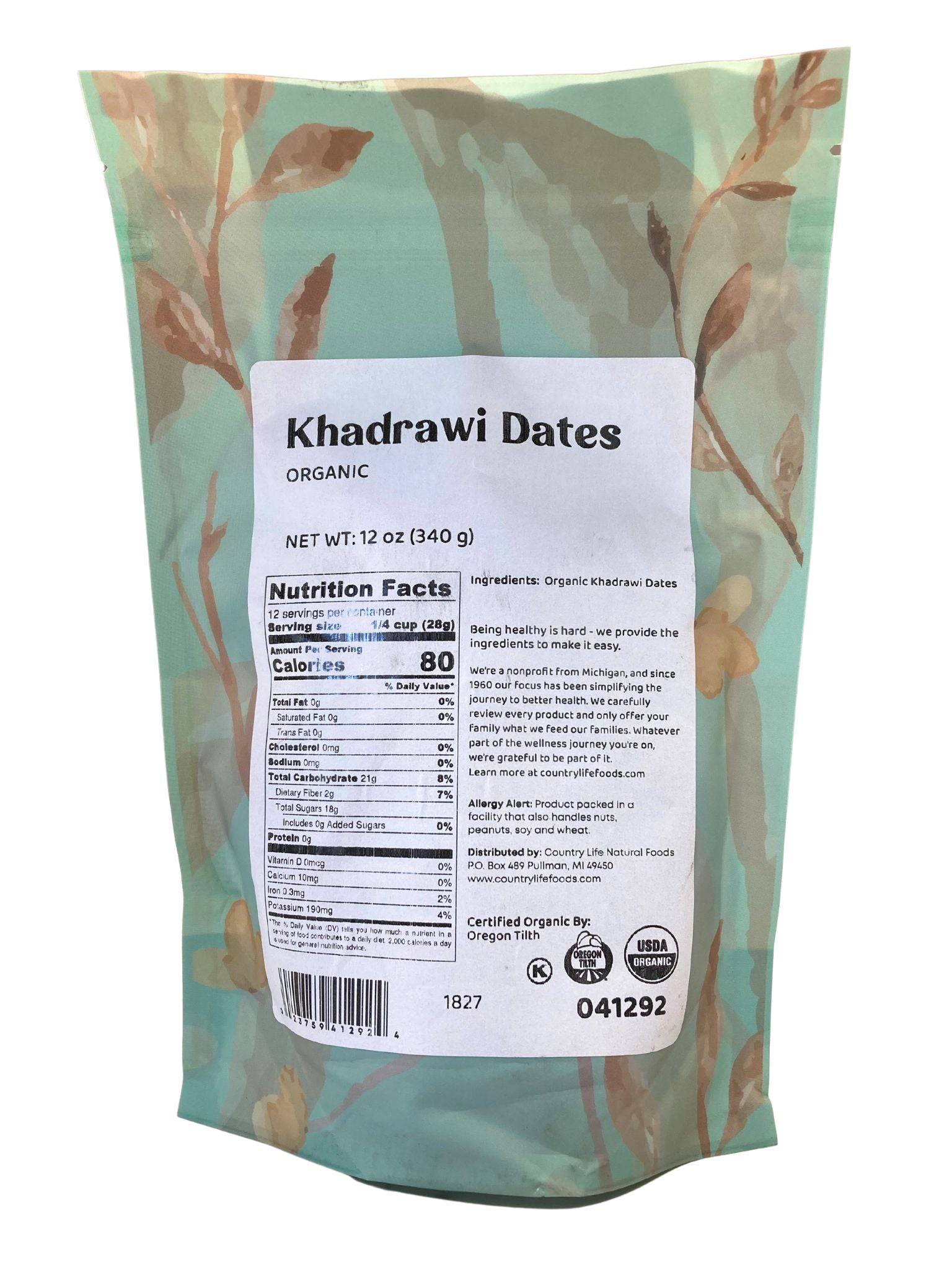 Dates, Khadrawi, Whole, Organic, Dried Fruit - Country Life Natural Foods
