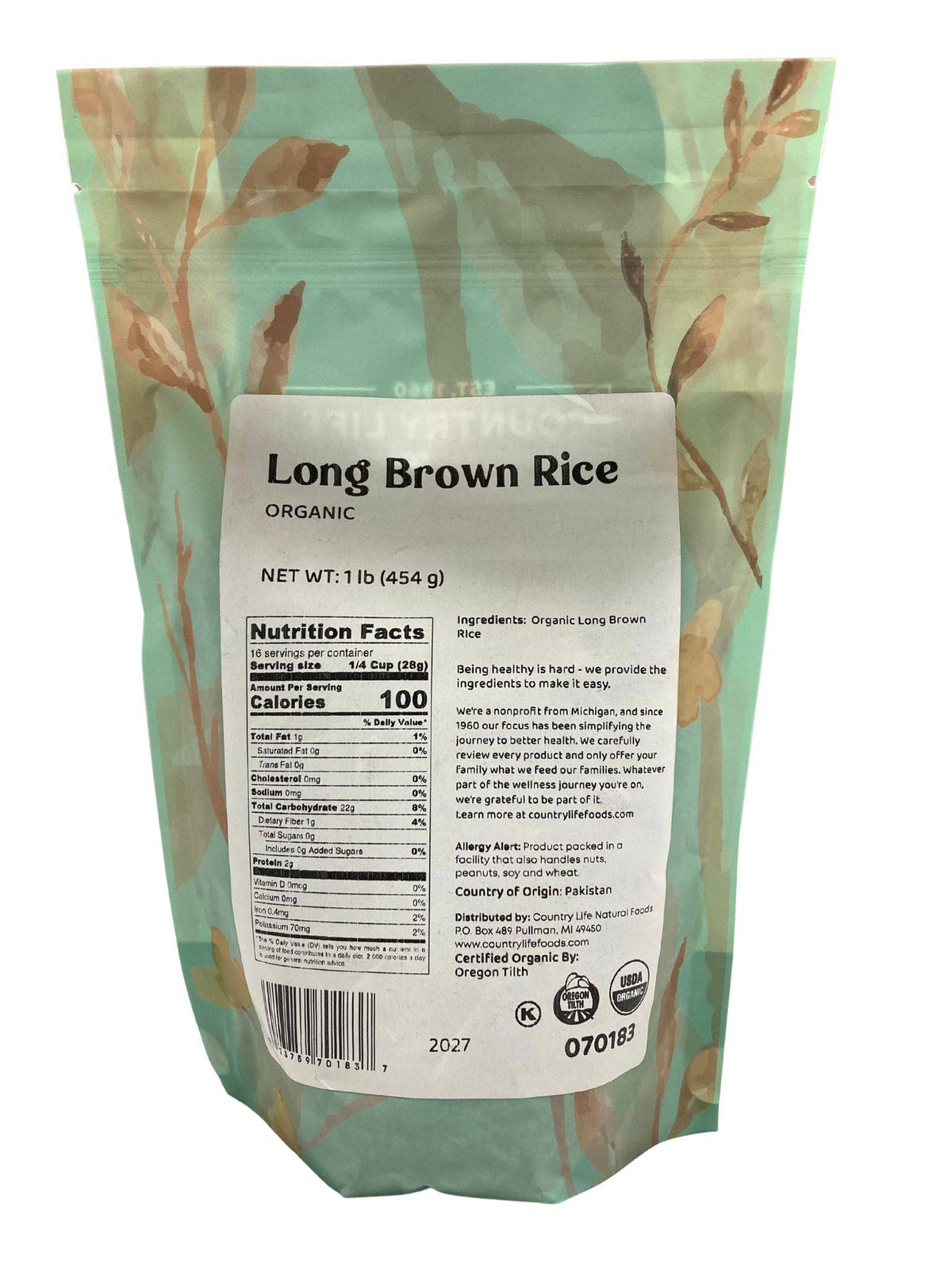 Long Rice, Brown, Organic, Rice - Country Life Natural Foods