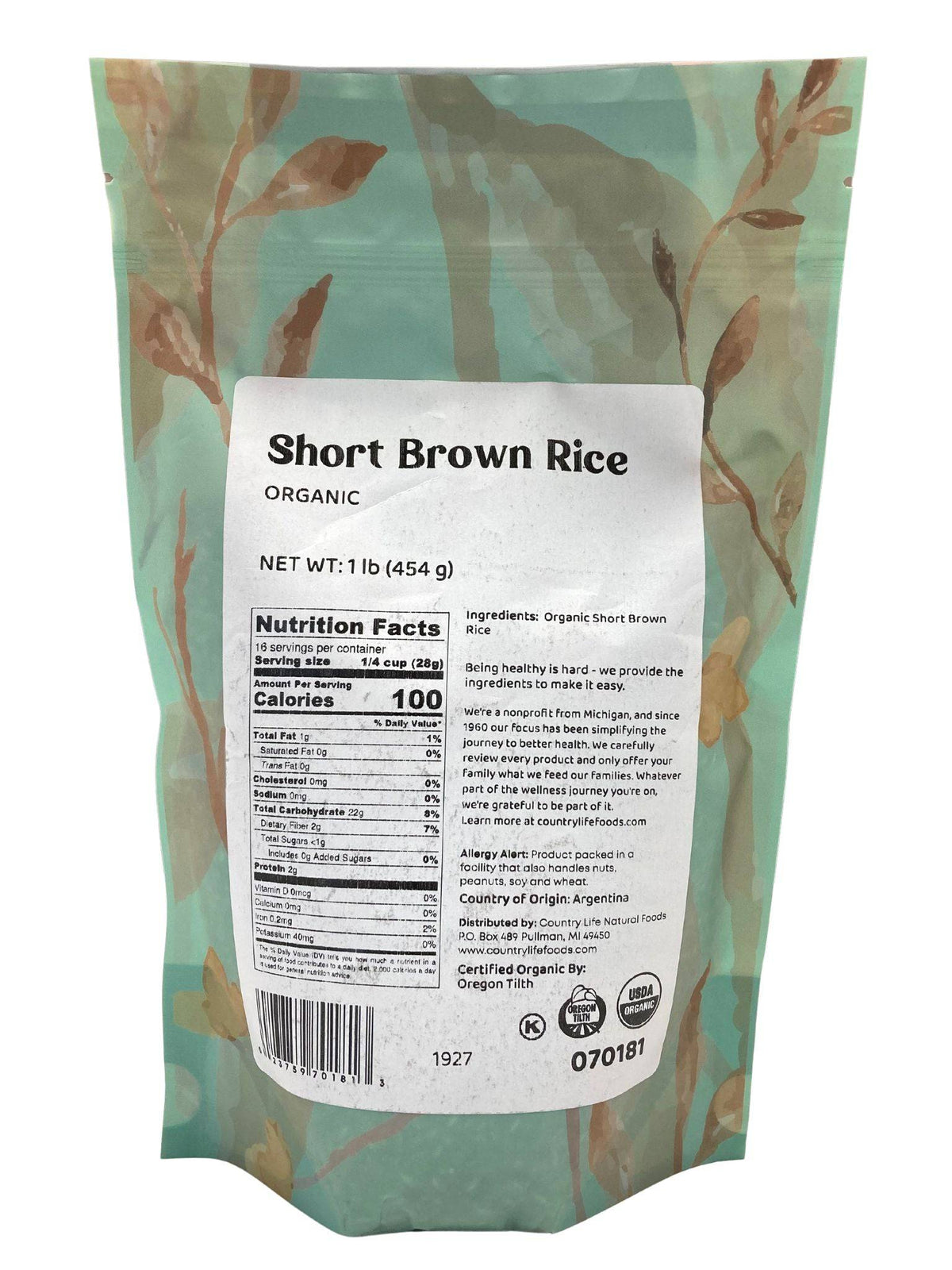 Short Rice, Brown, Organic, Rice - Country Life Natural Foods