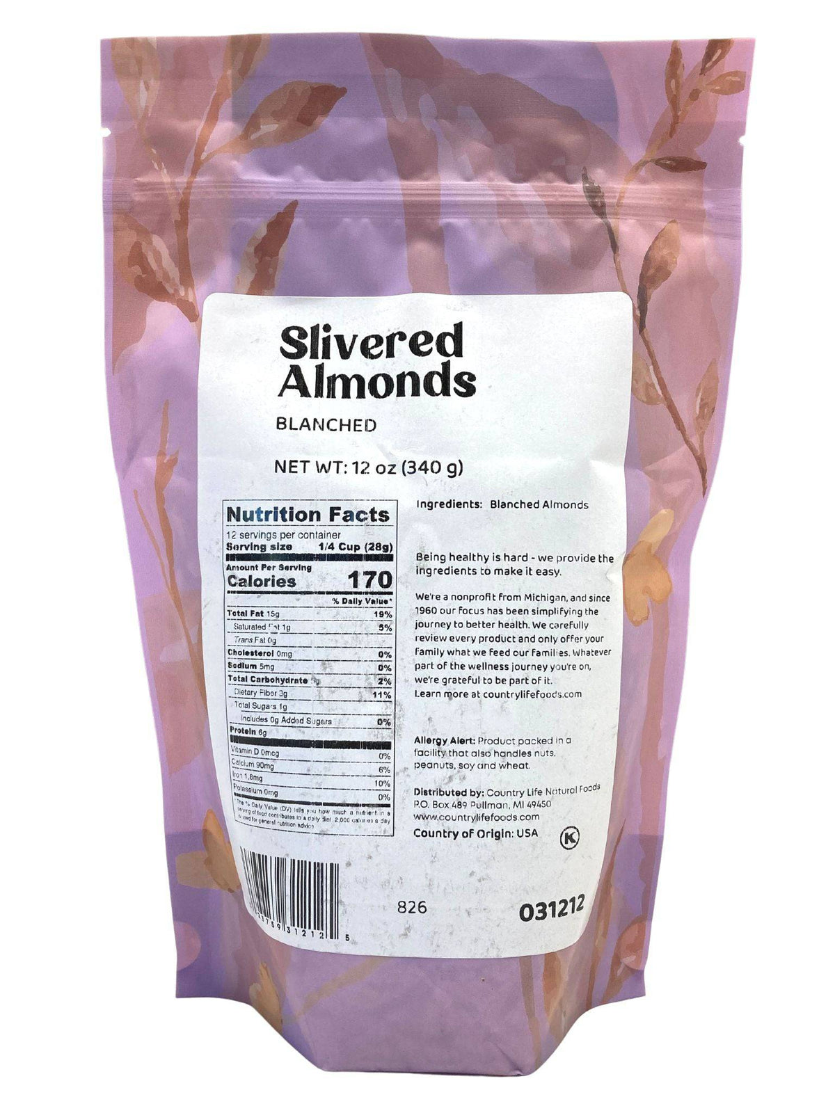 Almonds, Slivered, Blanched, Nuts - Country Life Natural Foods