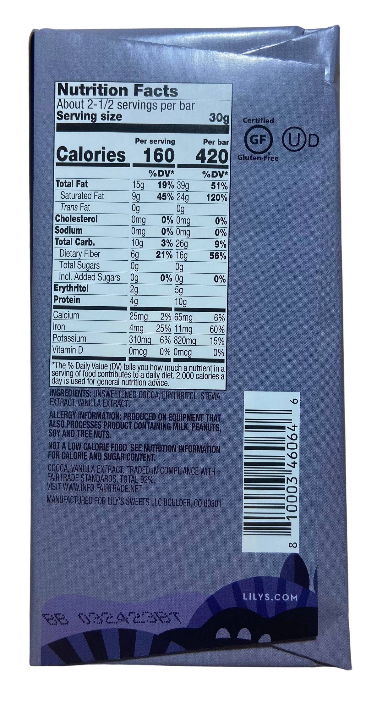 Chocolate Bars, Dark, Stevia Sweetened, Lily's, Chocolate - Country Life Natural Foods