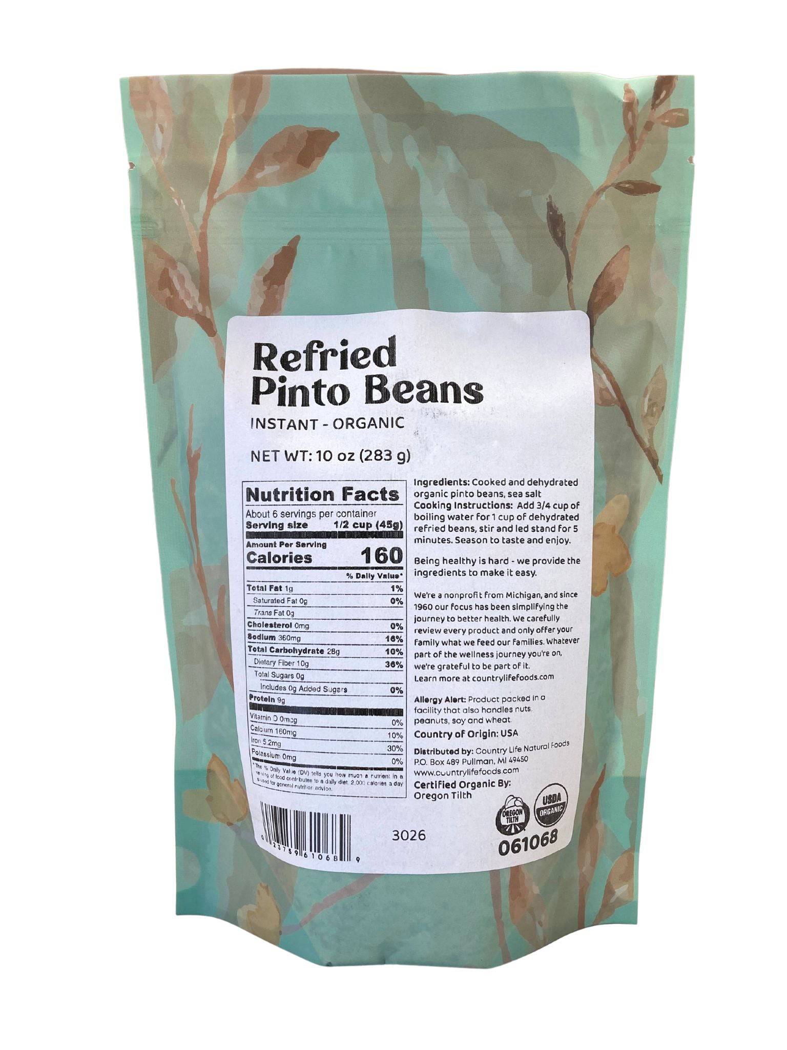 Pinto Beans, Instant, Organic, Low Salt, Beans - Country Life Natural Foods